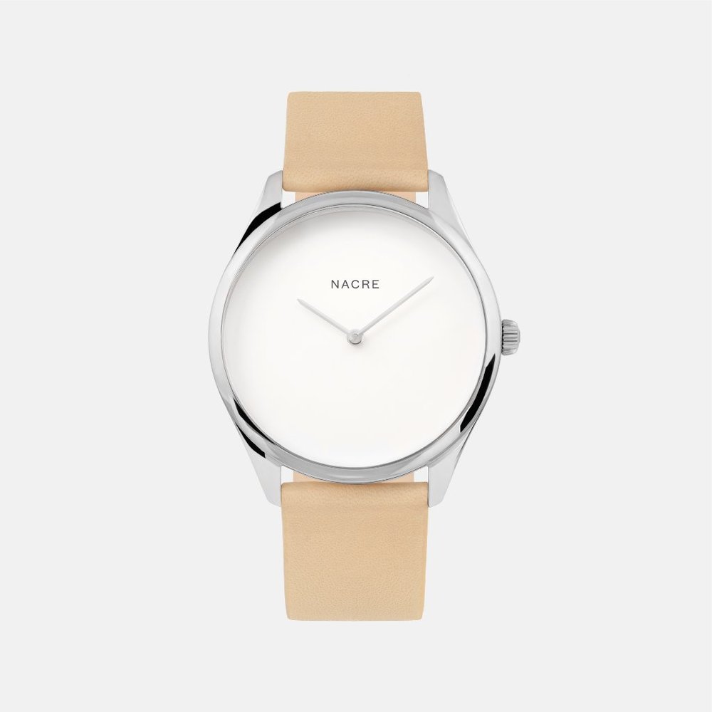 Nacre Lune Watch Leather Nude Strap Silver Casing